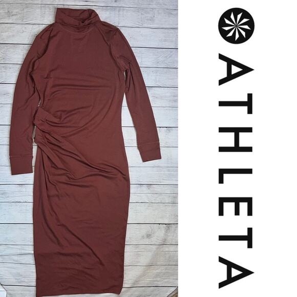 Athleta Industry Turtleneck Dress in Havana Brown Long Sleeve Midi Size Small - Picture 4 of 9